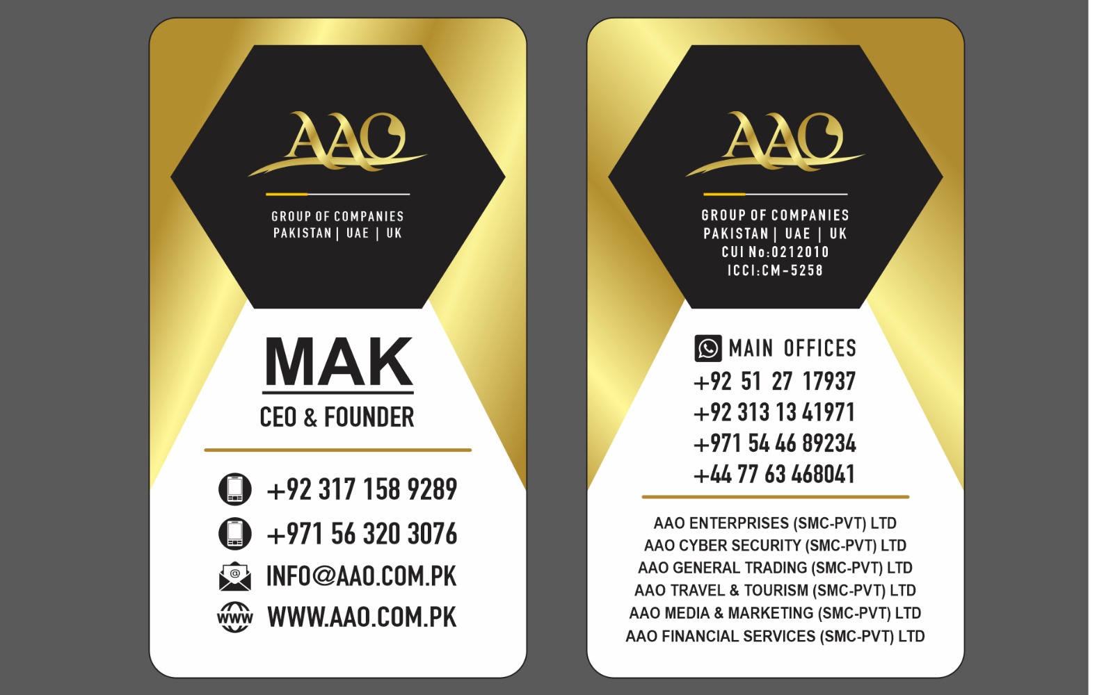 MAK, CEO and Founder, AAO Group business card